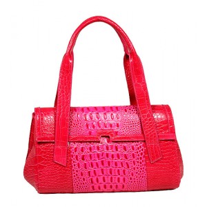 Genuine Cow Leather - GNZLZ inspired w/ Croc Embossed Envelop Satchel - Fuchsia -BG-25005FU